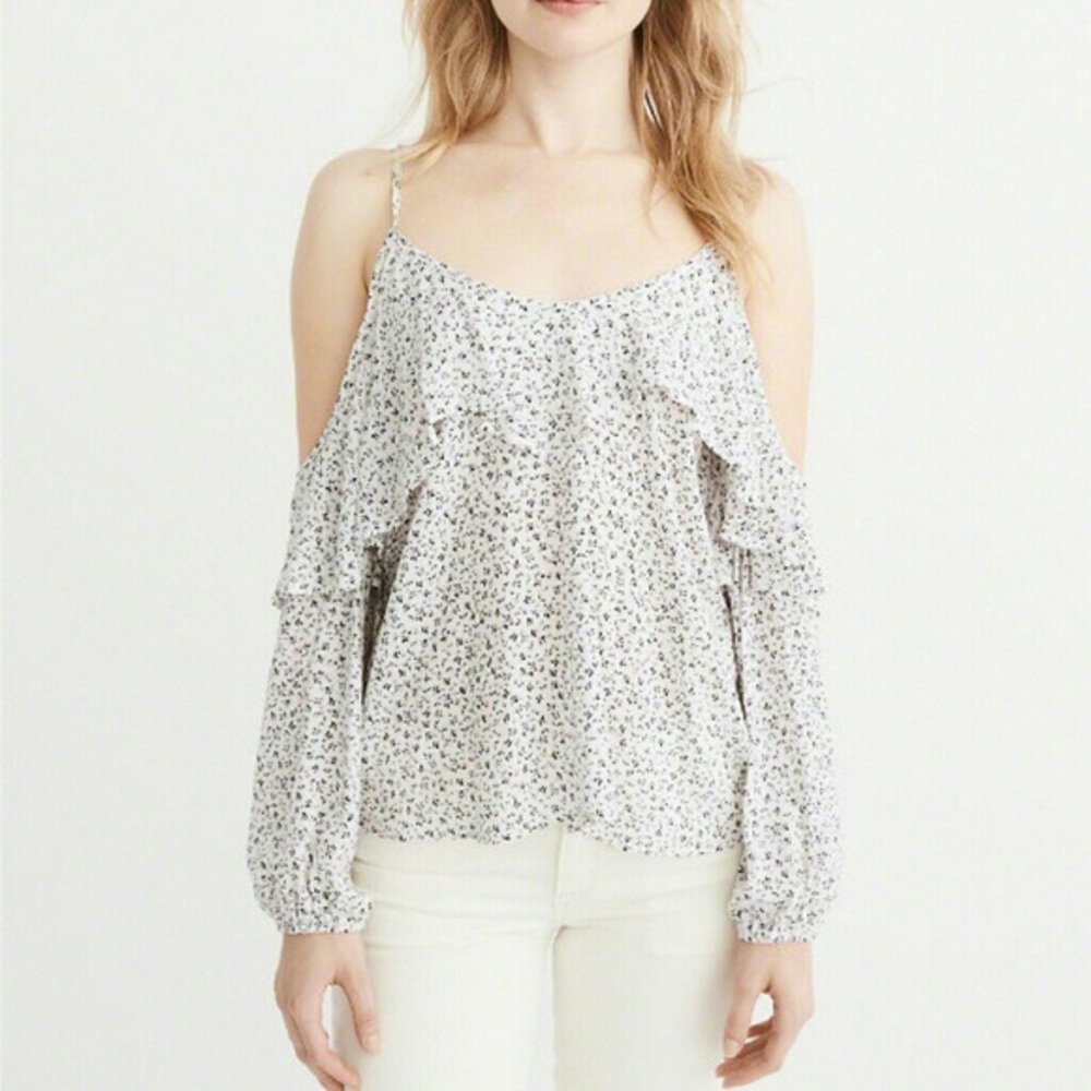 Abercrombie & Fitch Ruffle Cold Shoulder Top